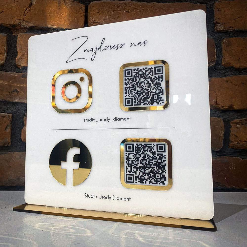 Personalizowana Tabliczka social media z logo i kodem QR (21x21 cm)