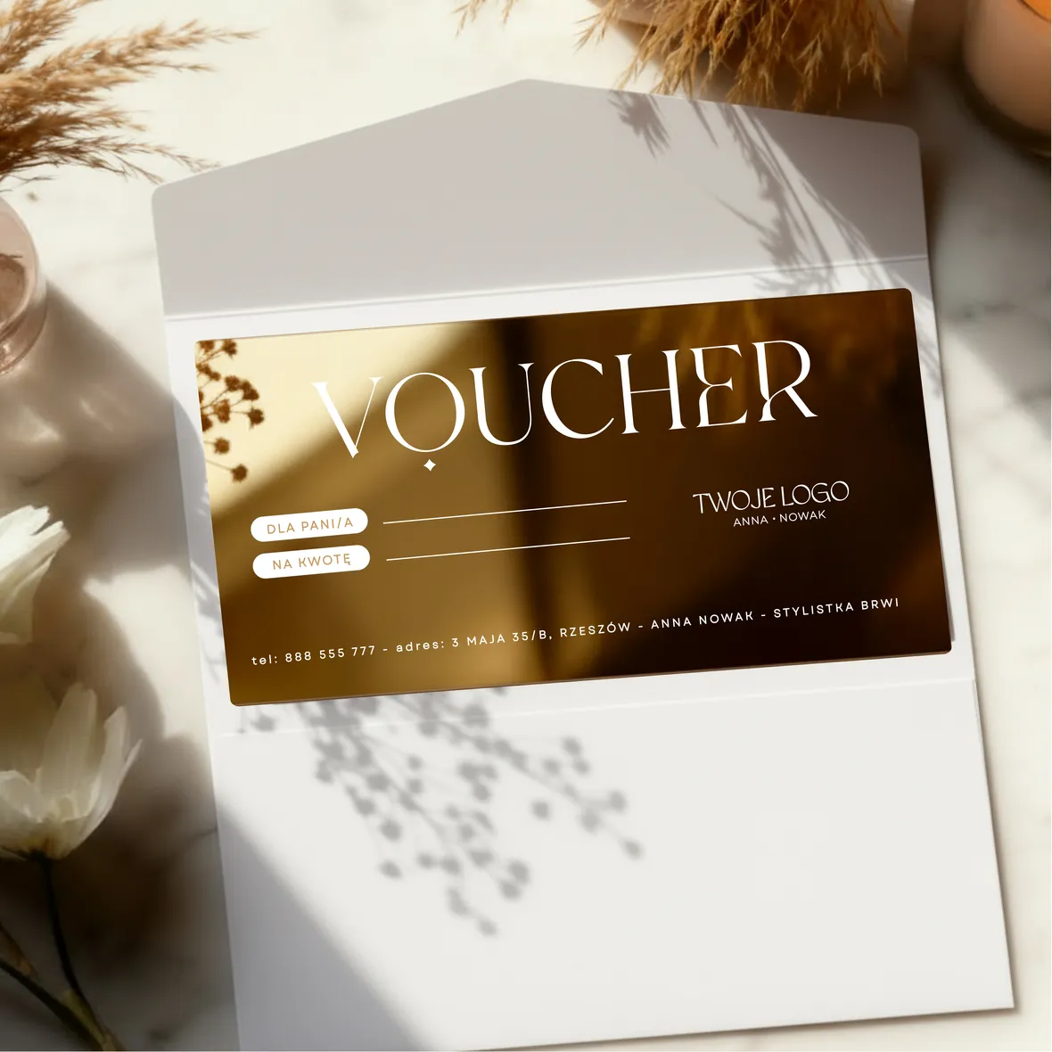 Voucher podarunkowy LUSTRZANY srebrny lub złoty w owijce  WZÓR 943