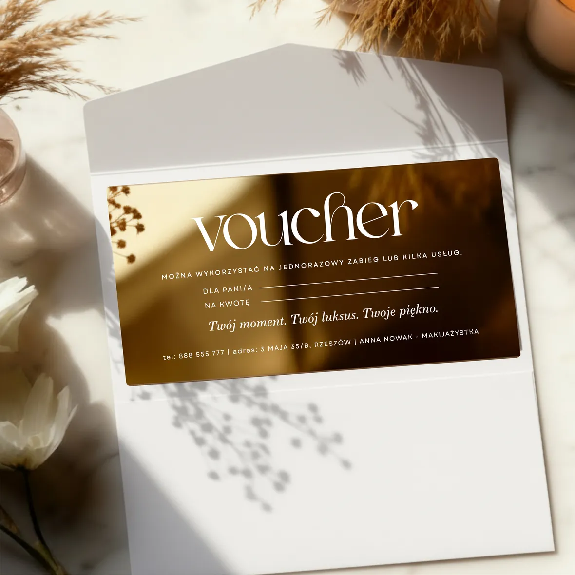 Voucher podarunkowy LUSTRZANY srebrny lub złoty w owijce  WZÓR 941